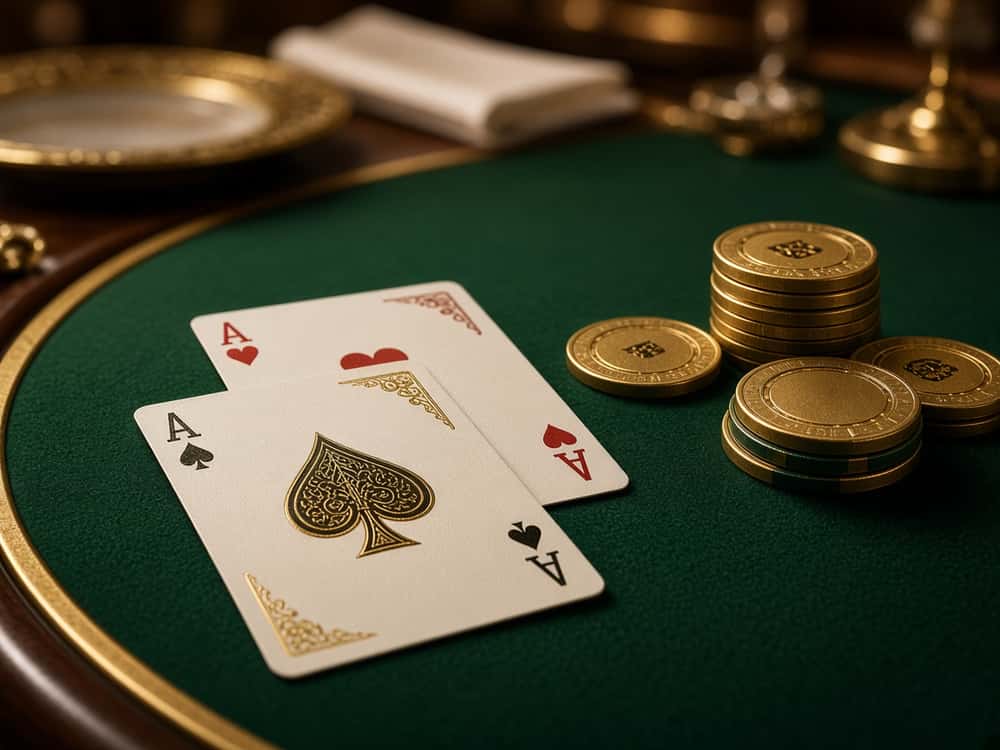 Cartes et jetons sur table de jeu